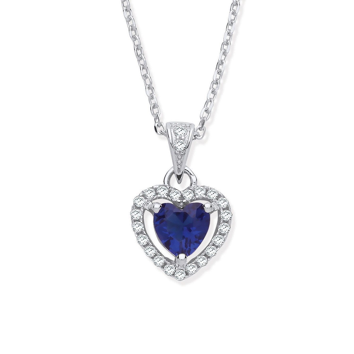 Silver Blue Cubic Zirconia Halo Heart Pendant Necklace - Fine Necklace - Certified Authentic – Luxury Jewellery by Imp